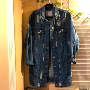 Distressed jean coat